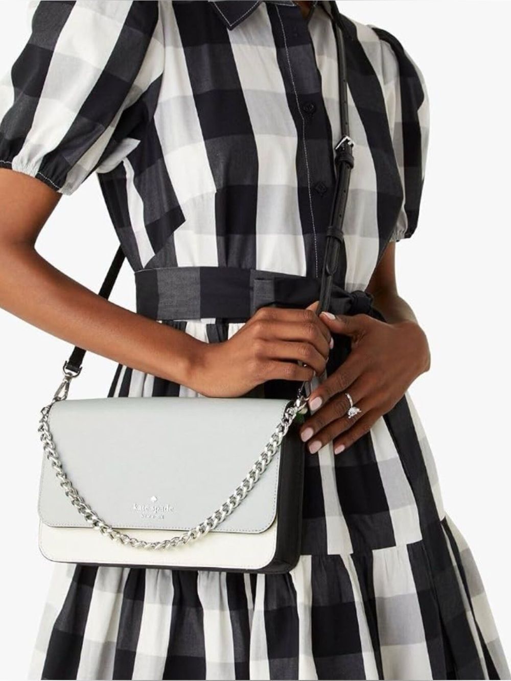 Kate Spade Madison Saffiano Leather Medium Flap Crossbody Bag in Meringue